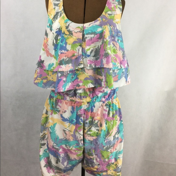 Line & Dot pastel feather print silk romper M - Picture 1 of 7